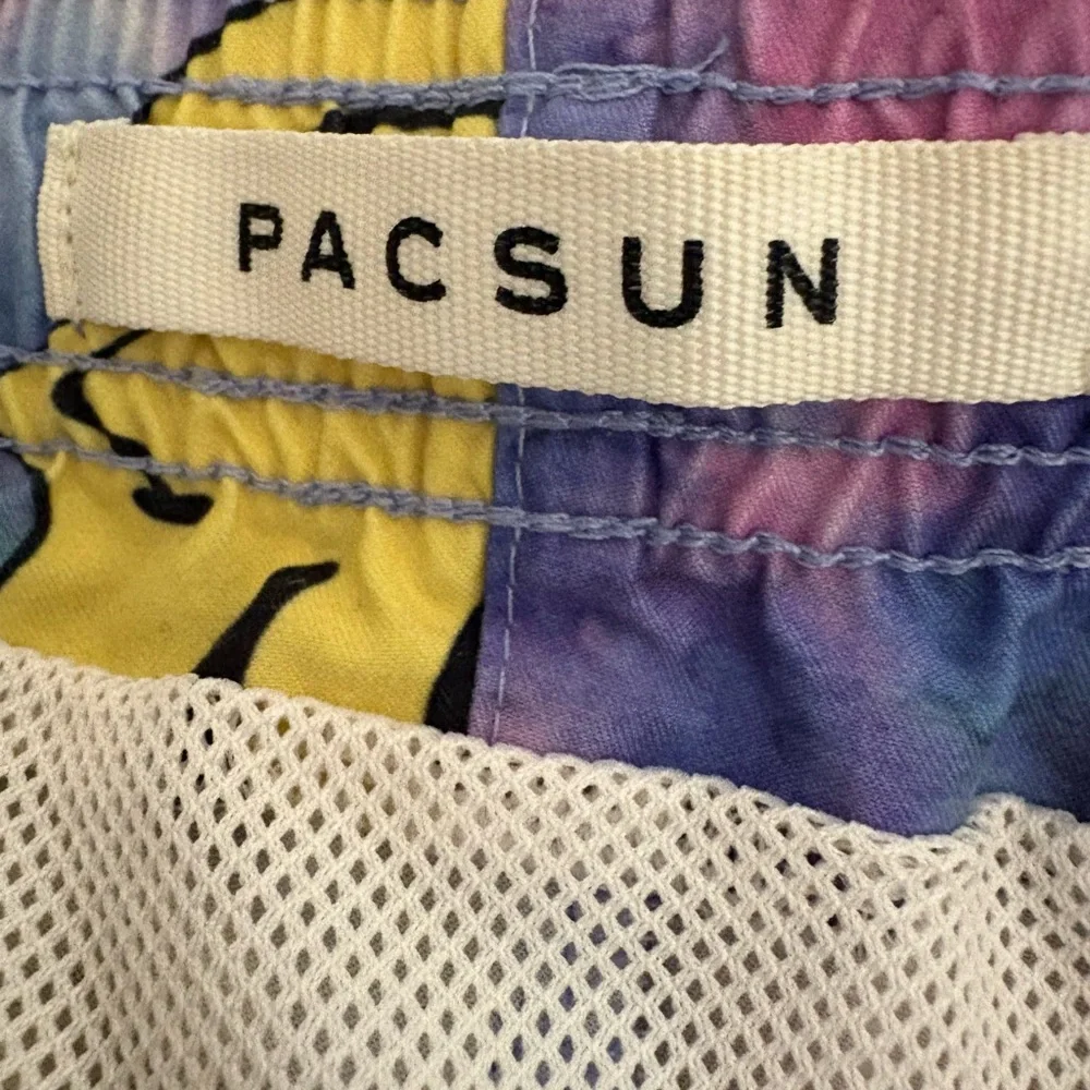 Pacsun Tie-Dye Wiggly Smile Face Swim Shorts in Yellow & Multicolor Size Small